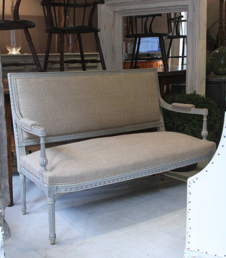 Louis XVI French sofa with muted linen