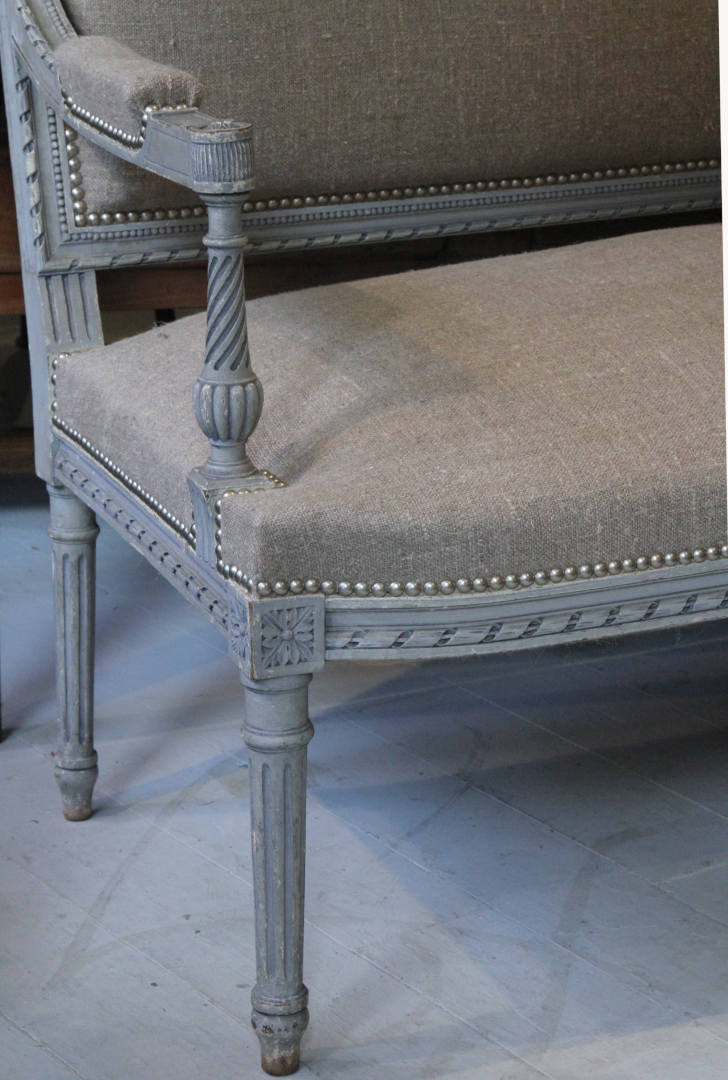 Louis XVI French sofa with muted linen