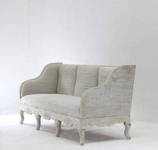 Swedish rococo style sofa with back and side cushions