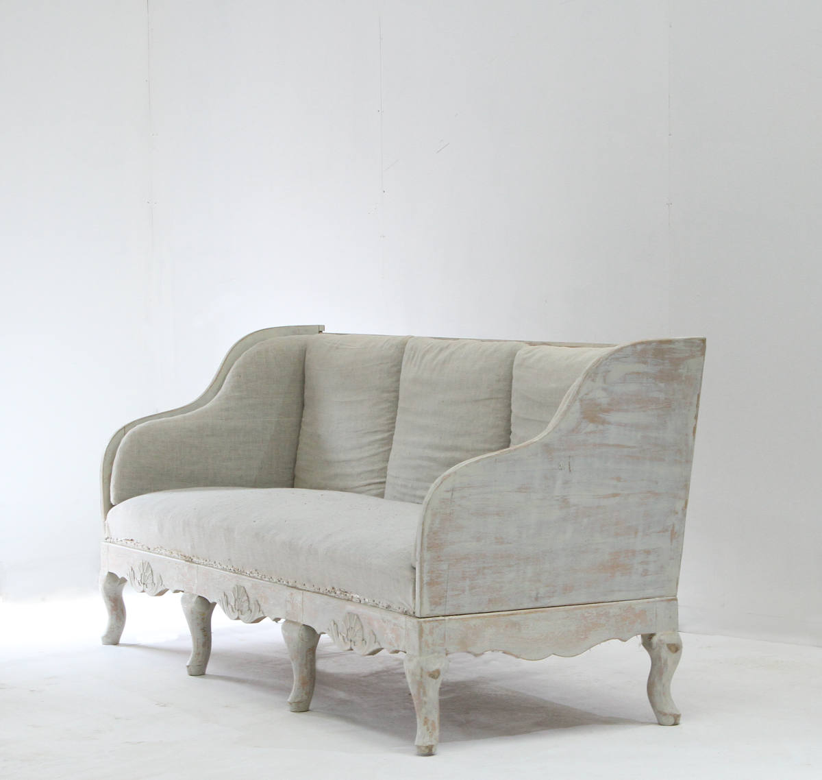 Swedish rococo style sofa with back and side cushions