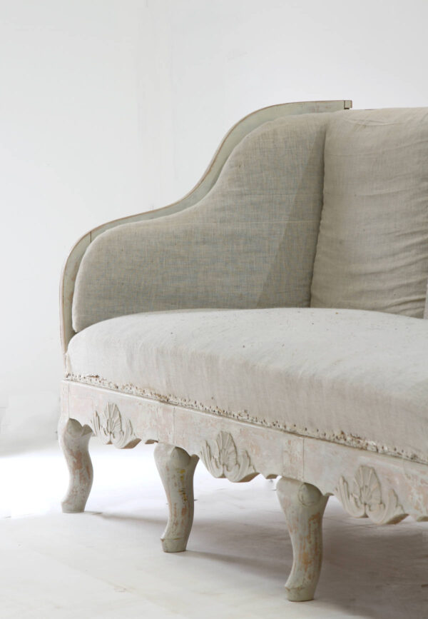 Swedish rococo style sofa with back and side cushions