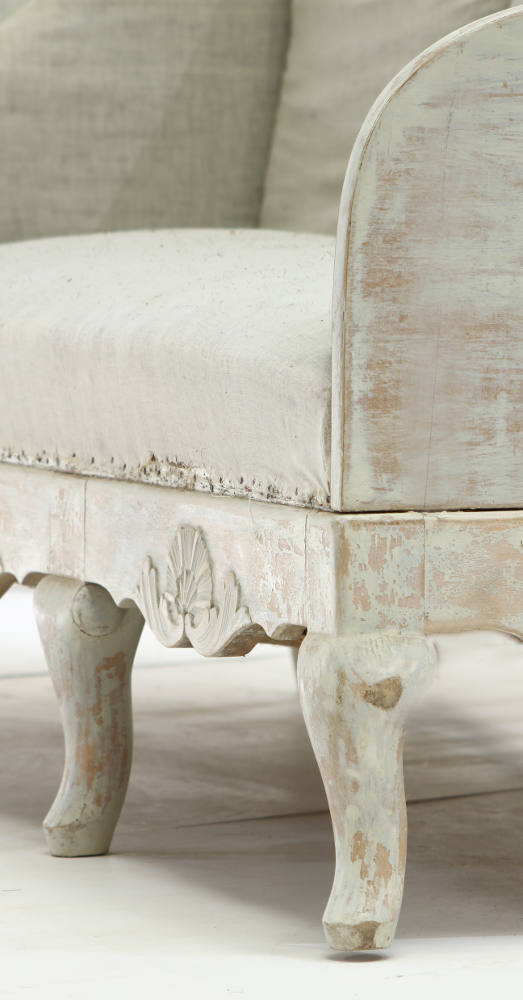 Swedish rococo style sofa with back and side cushions
