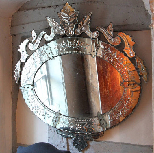 Oval Venetian Mirror with multifaceted panelling